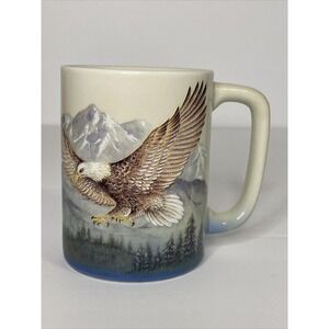 Vintage Otagiri Soaring Bald Eagle Coffee Mug Cup Japan Mountains Forest Snowing
